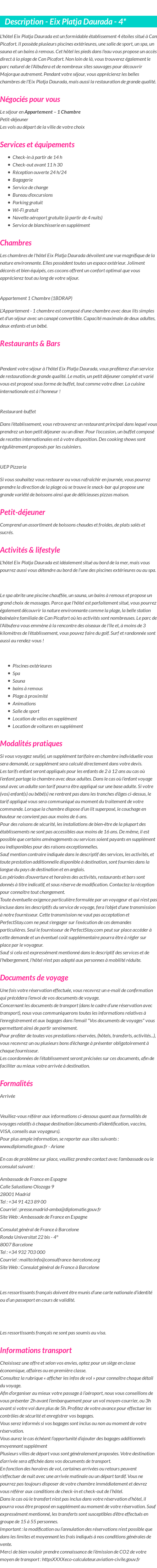 Détails du séjour