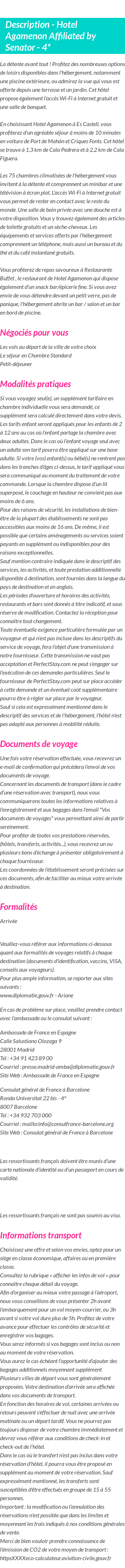 Détails du séjour