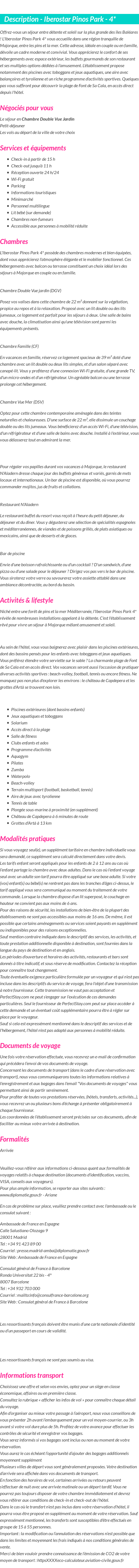 Détails du séjour