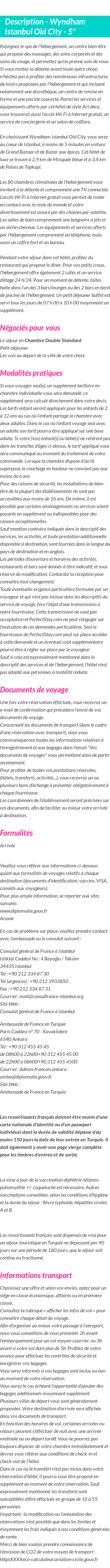 Détails du séjour
