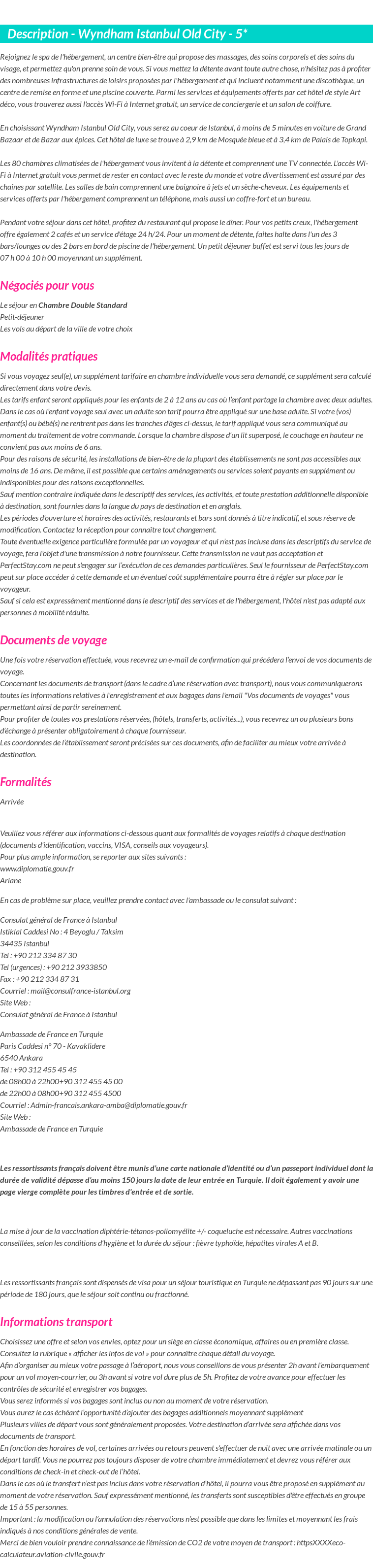 Détails du séjour