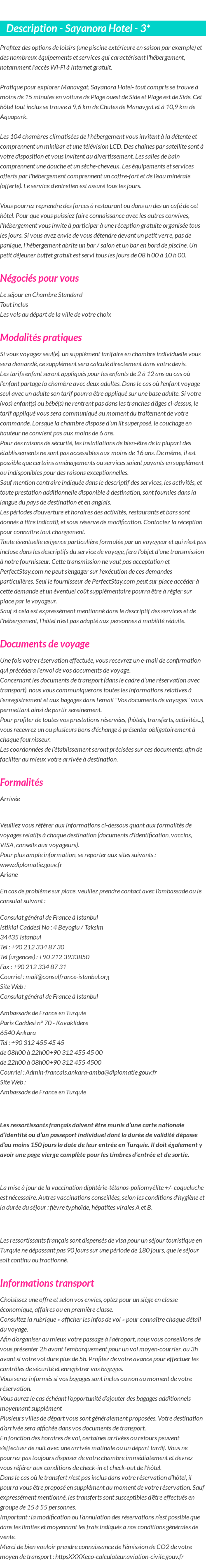 Détails du séjour