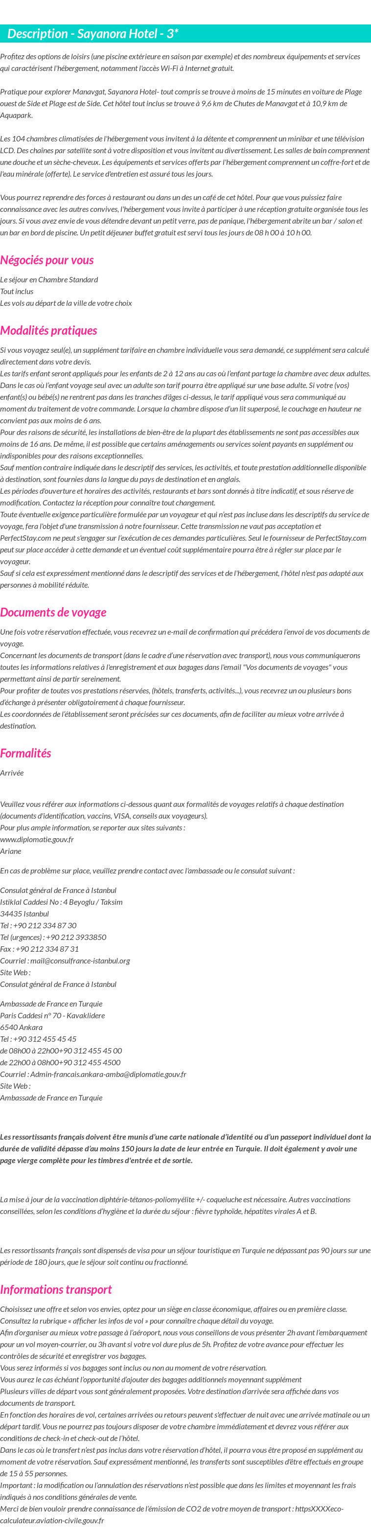 Détails du séjour