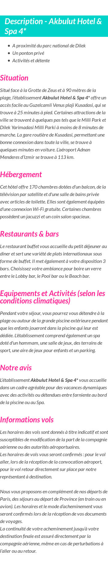 Détails du séjour
