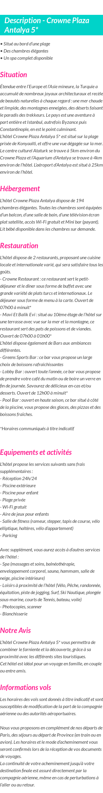 Détails du séjour
