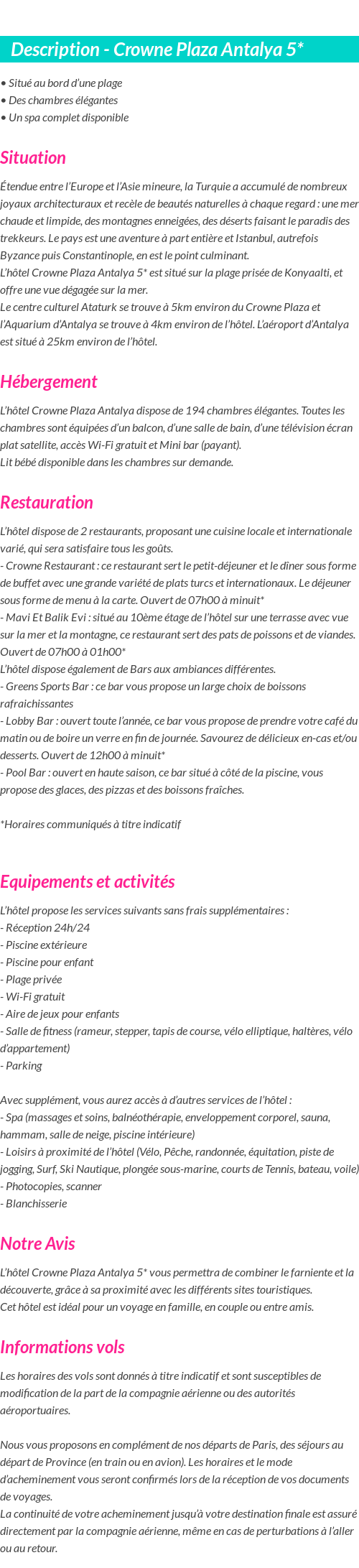 Détails du séjour