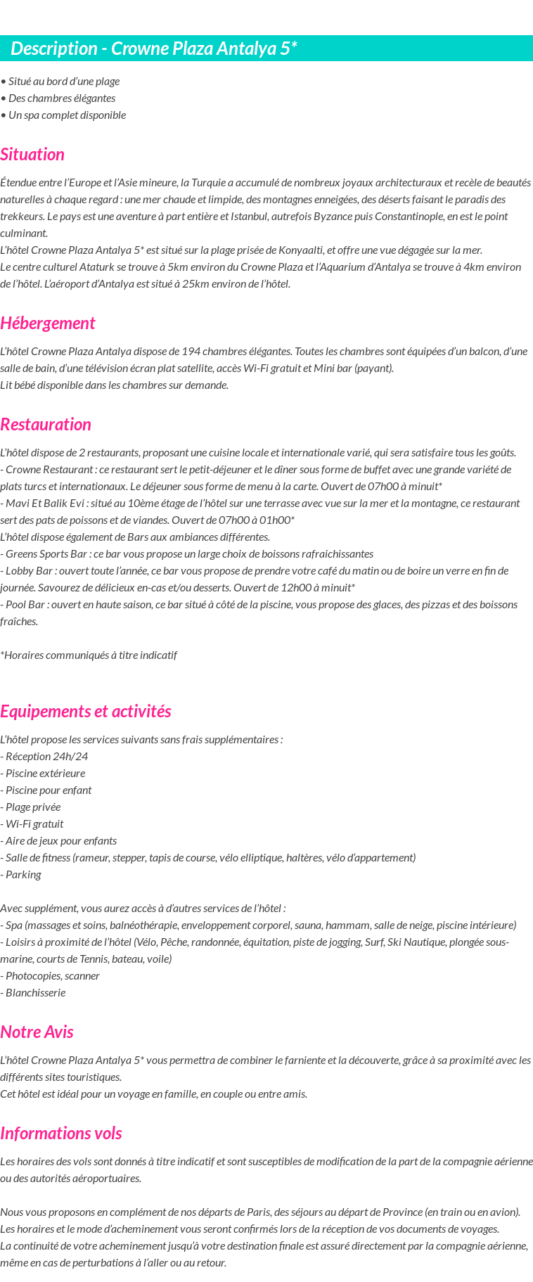 Détails du séjour
