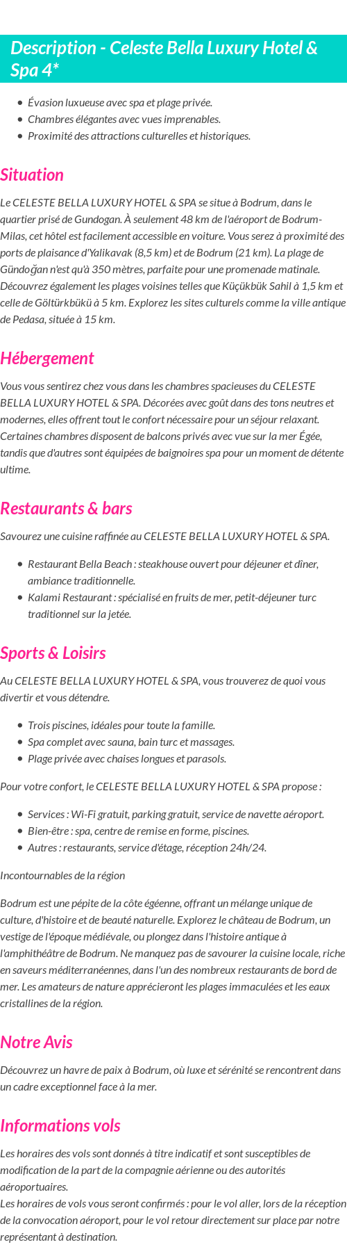 Détails du séjour