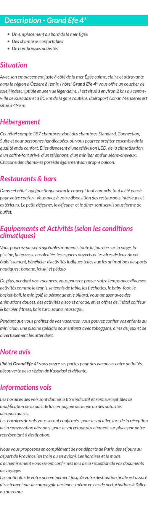 Détails du séjour