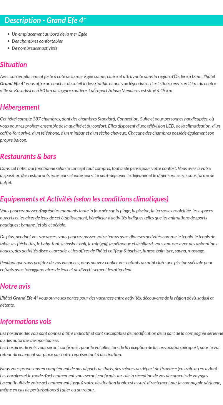 Détails du séjour