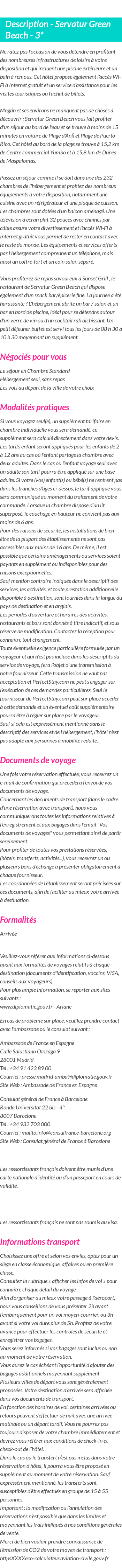 Détails du séjour