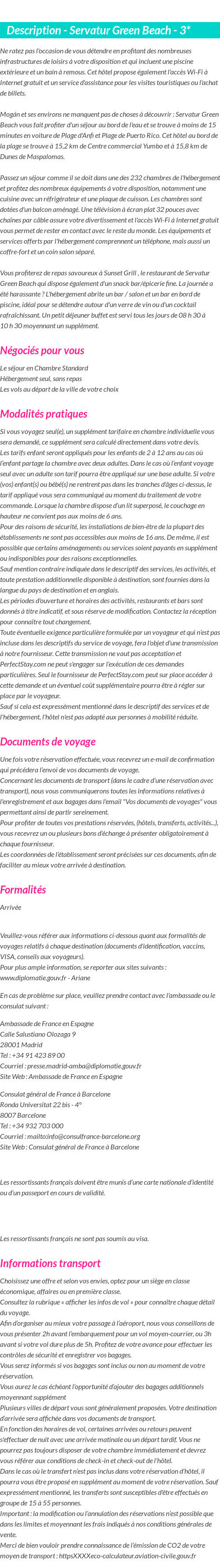 Détails du séjour