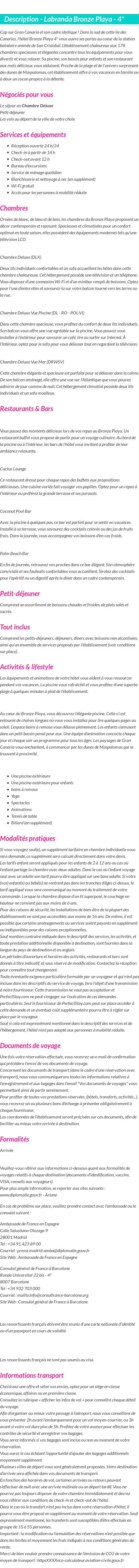 Détails du séjour