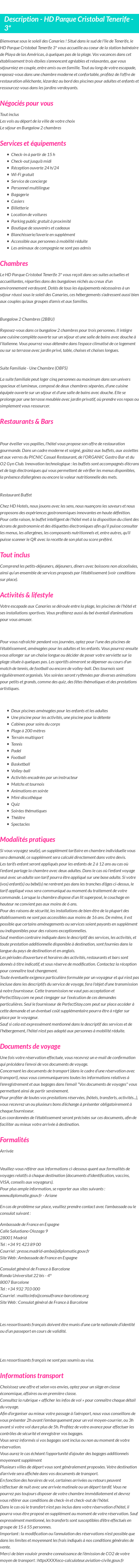 Détails du séjour