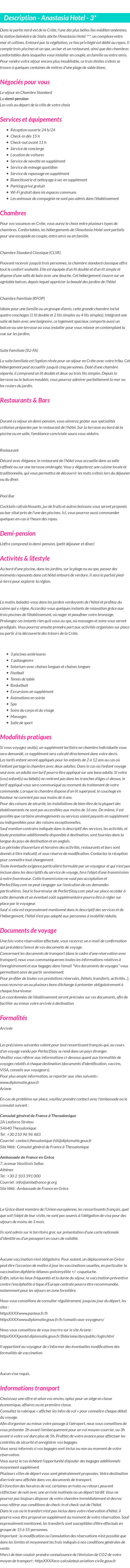 Détails du séjour