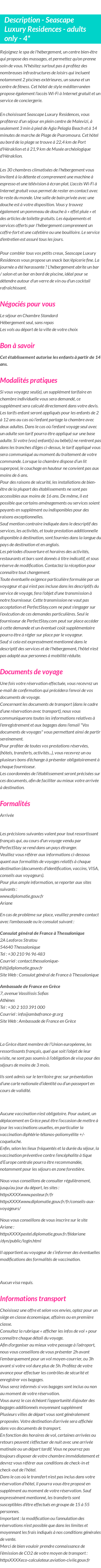 Détails du séjour