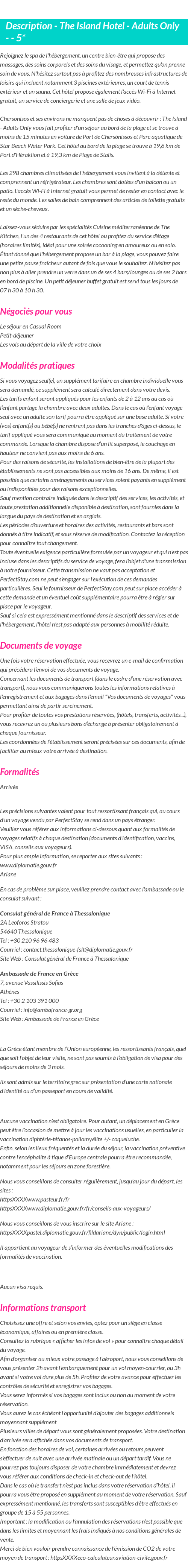 Détails du séjour