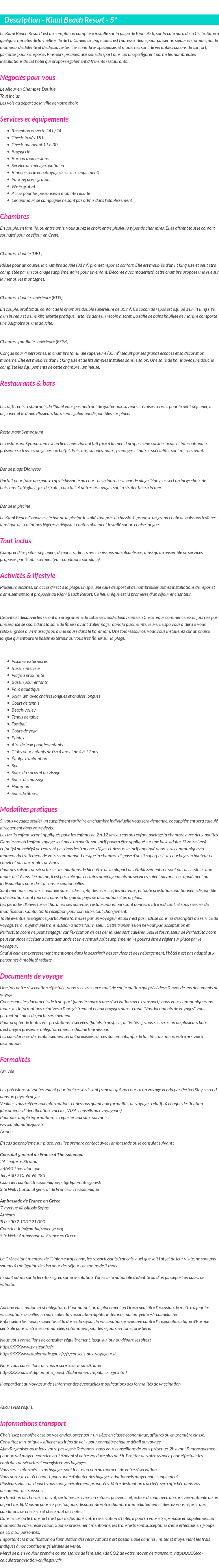 Détails du séjour
