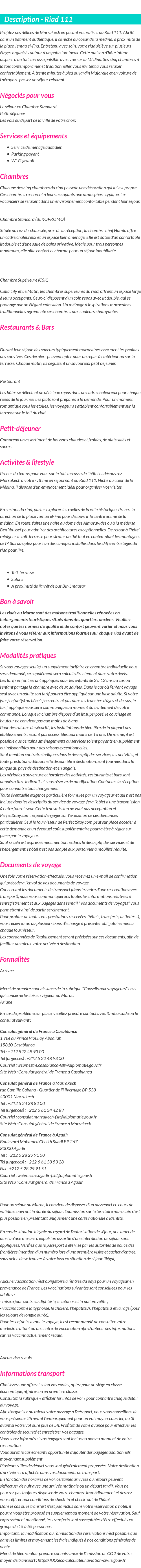 Détails du séjour