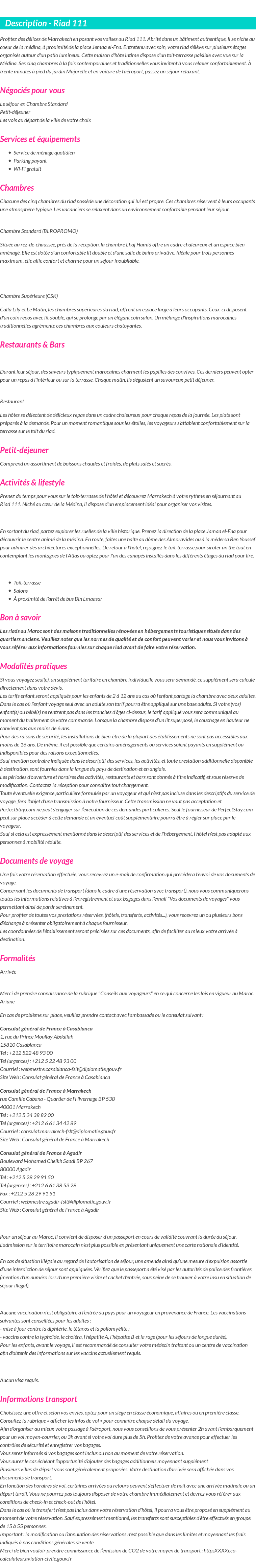 Détails du séjour