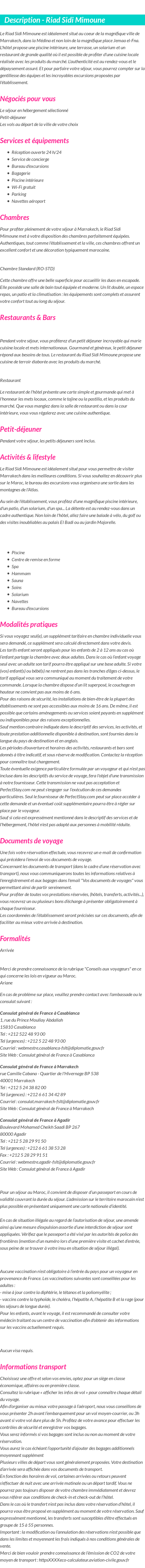 Détails du séjour