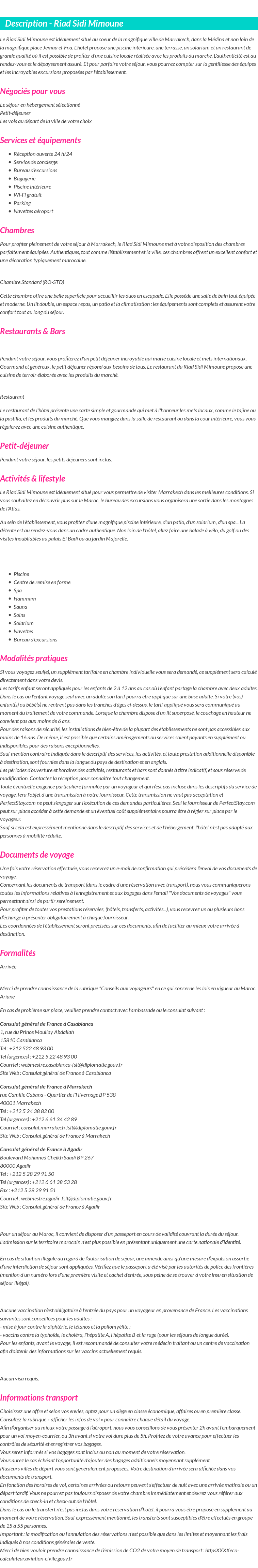 Détails du séjour