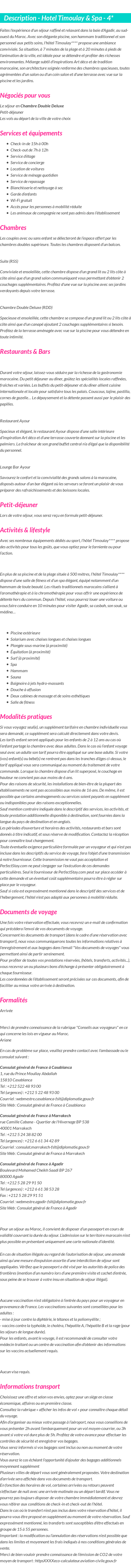 Détails du séjour