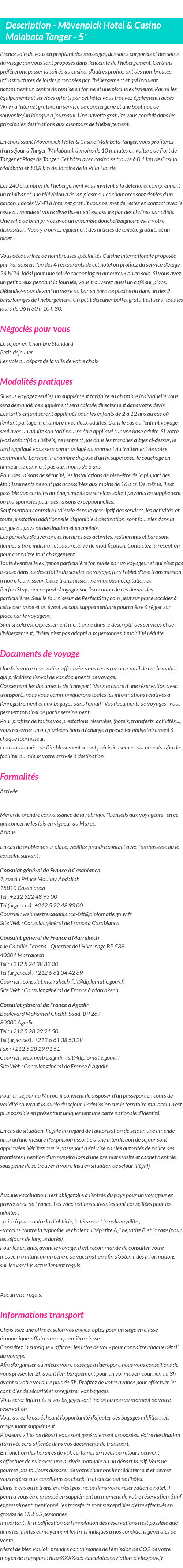 Détails du séjour