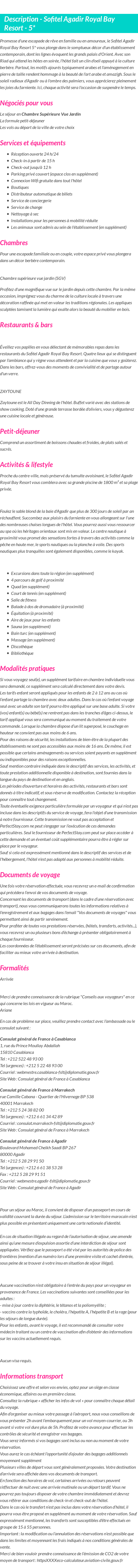 Détails du séjour