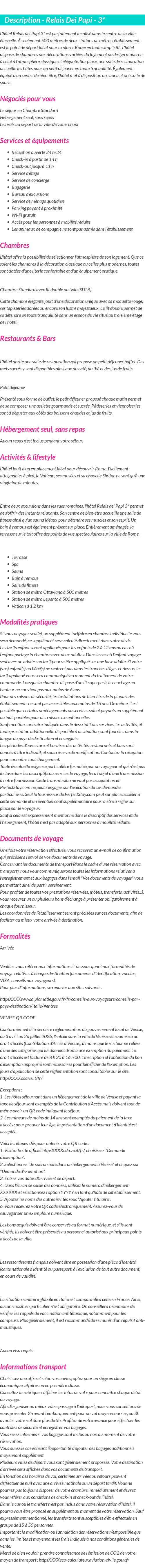 Détails du séjour