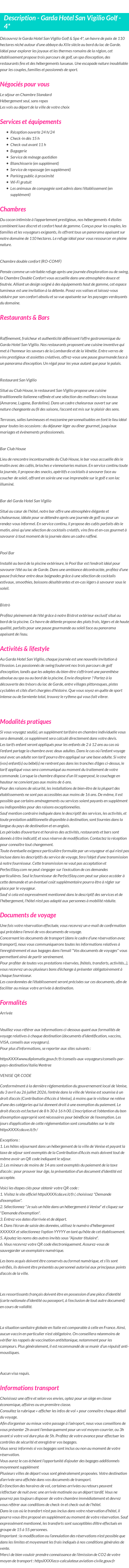Détails du séjour