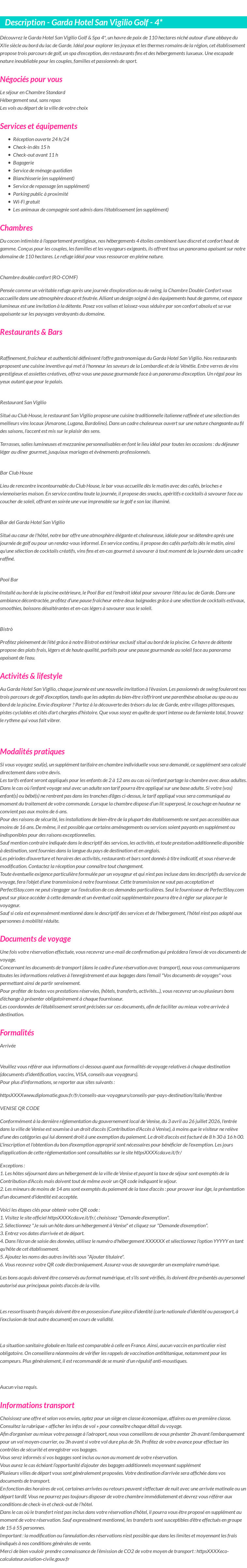 Détails du séjour