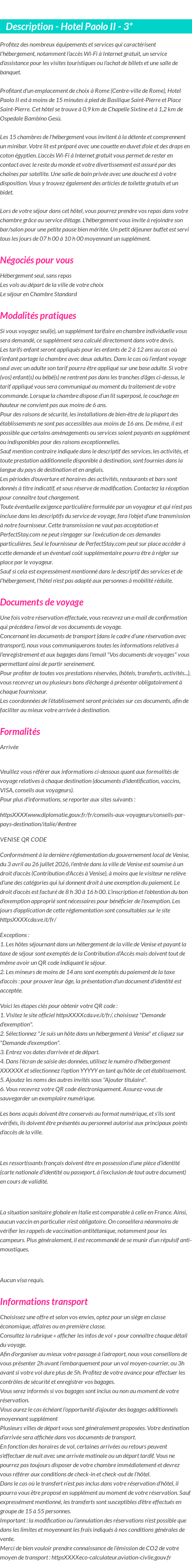 Détails du séjour
