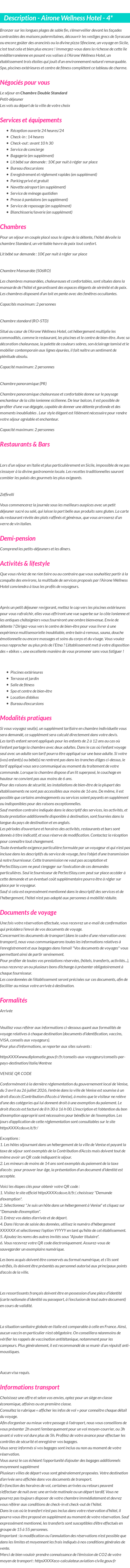 Détails du séjour