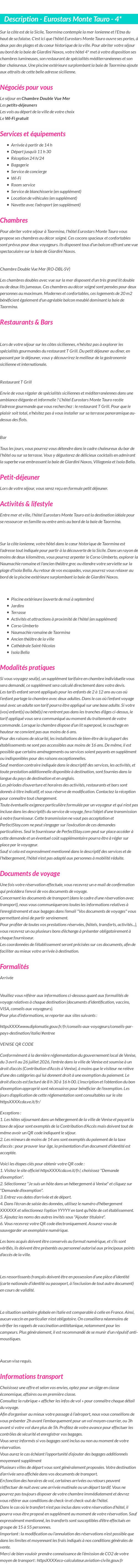 Détails du séjour