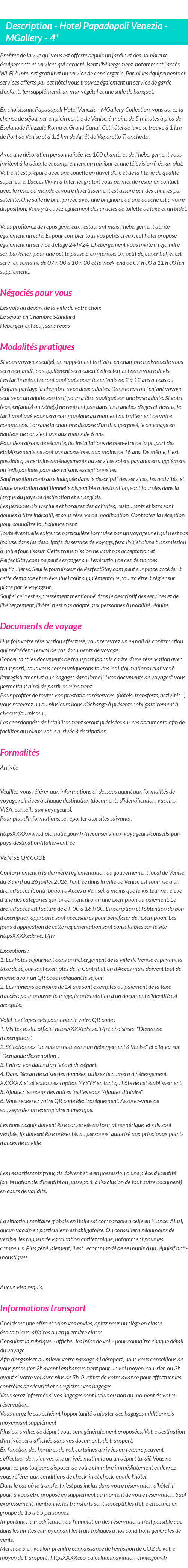 Détails du séjour