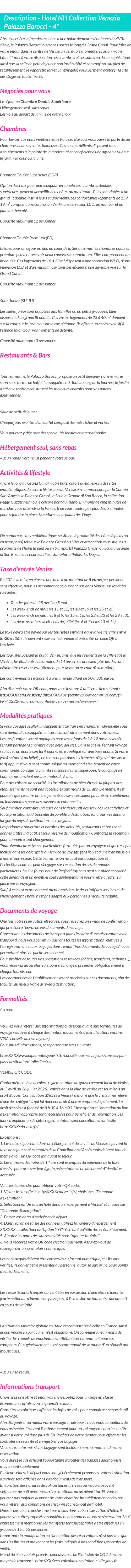 Détails du séjour