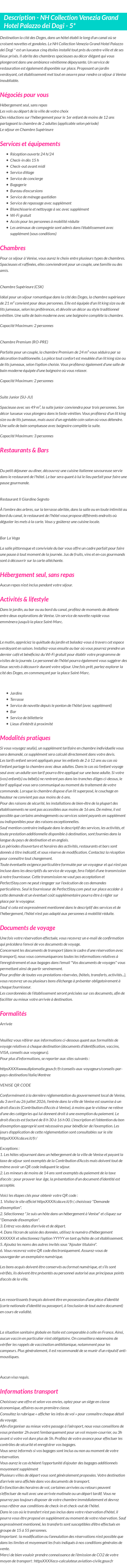 Détails du séjour