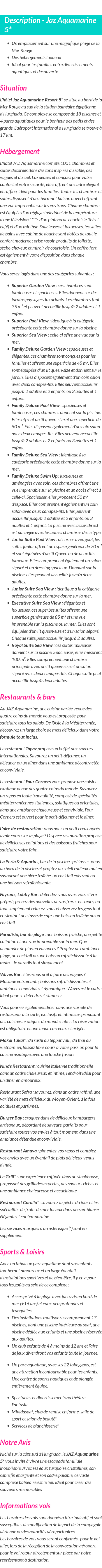 Détails du séjour