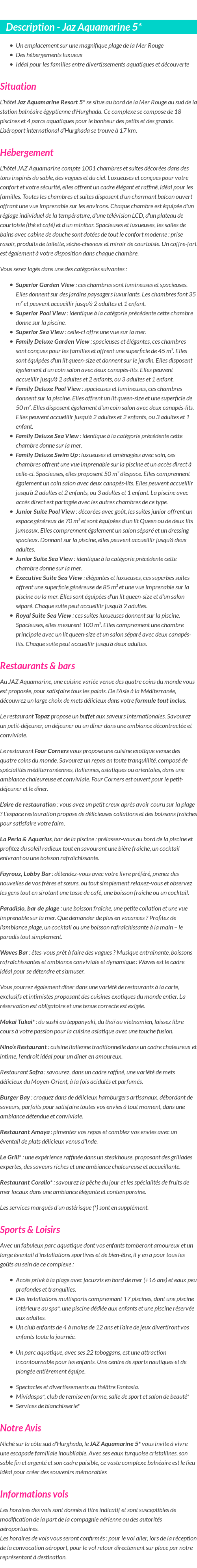 Détails du séjour