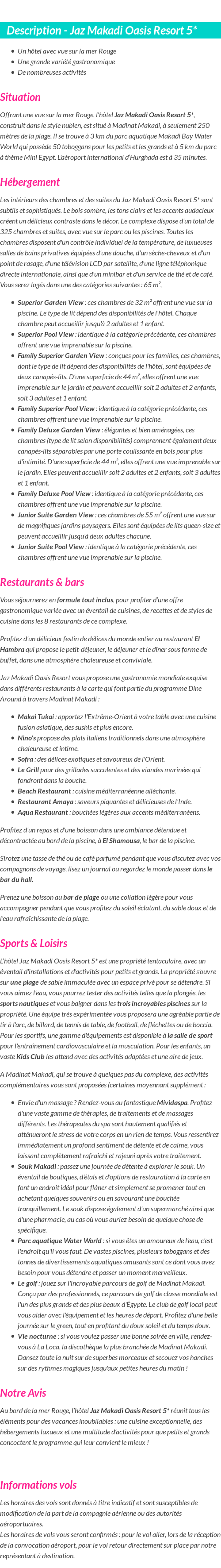 Détails du séjour