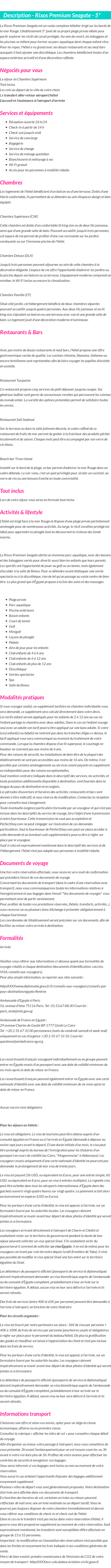 Détails du séjour
