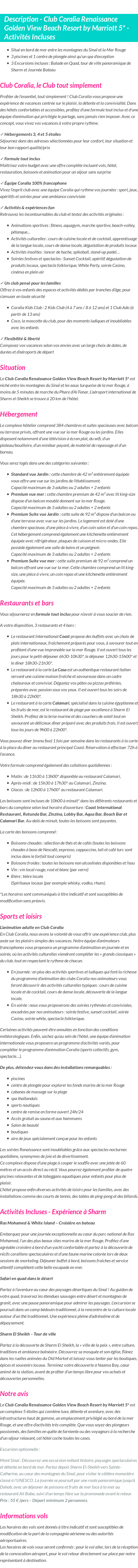 Détails du séjour
