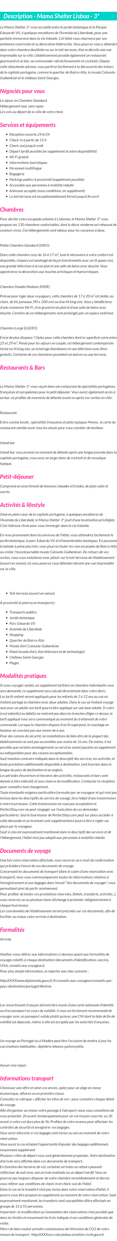 Détails du séjour