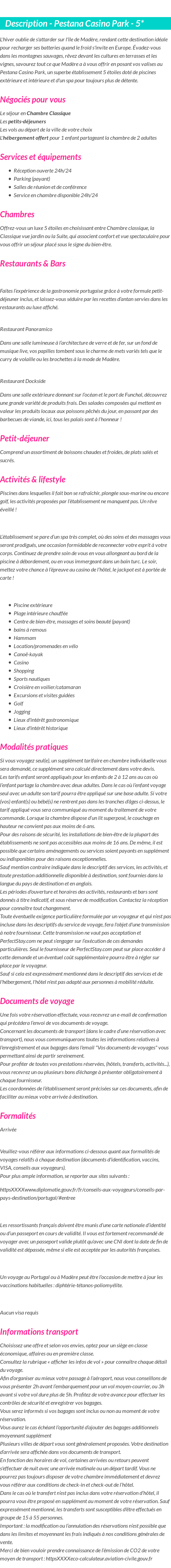 Détails du séjour