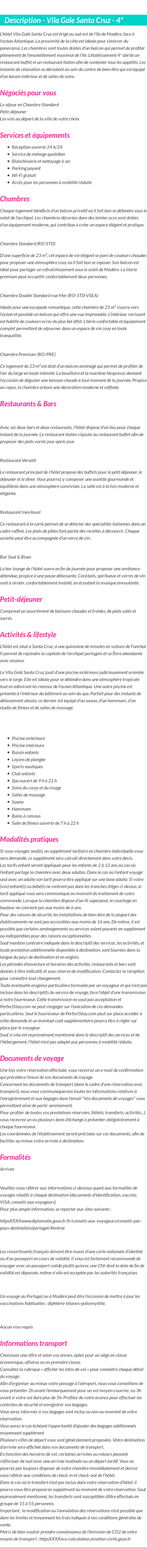 Détails du séjour