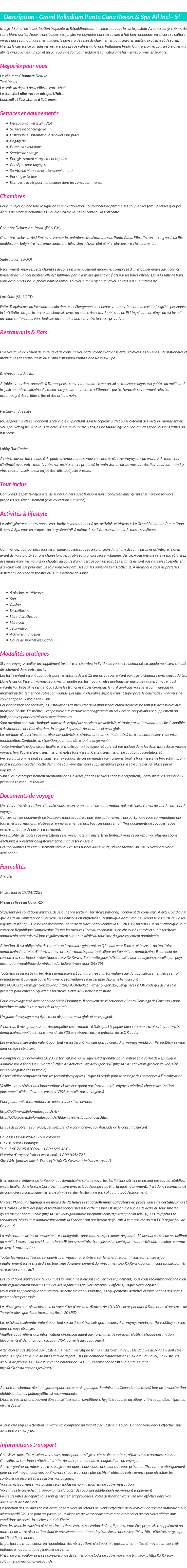 Détails du séjour