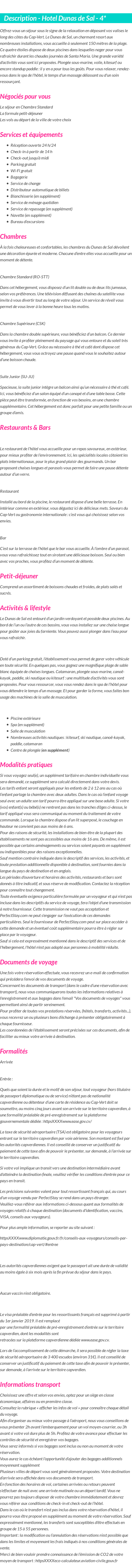 Détails du séjour