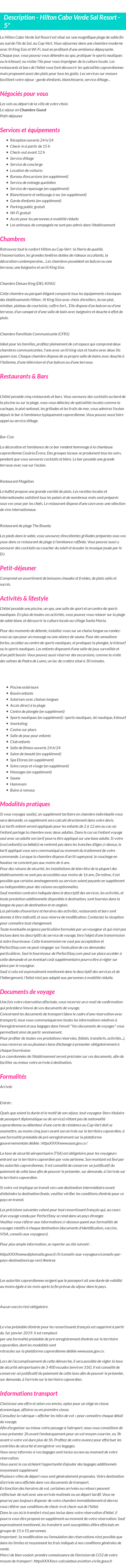 Détails du séjour