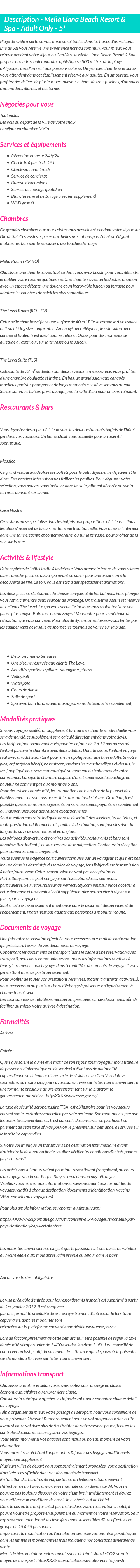 Détails du séjour
